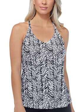 Island Escape Stretch Racerback Lined Deep V Neck Underwire Tankini Top Sz 8 NWT